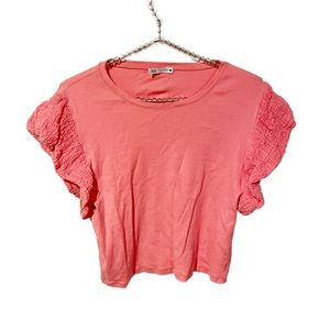 Zara Large Pink Puff Sleeve Short Sleeve Crewneck Top